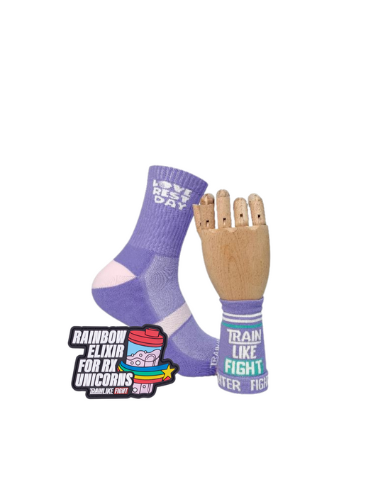 PACK CROSSFIT BRACELET SPORT ÉLASTIQUE + CHAUSSETTES + PATCH RAINBOW TRAINLIKEFIGHT 